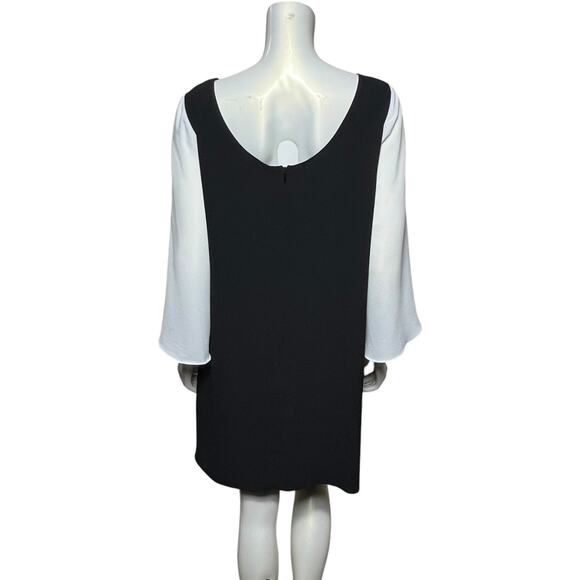 AB Studio Black White Colorblock Dress Dramatic Bell Sleeve Cocktail Party Sz L - Picture 3 of 11